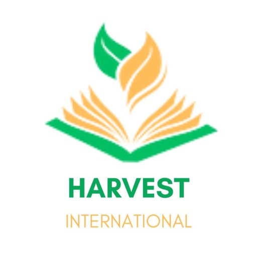 Harvest International logo: an open book with pages fluttering up into leaves